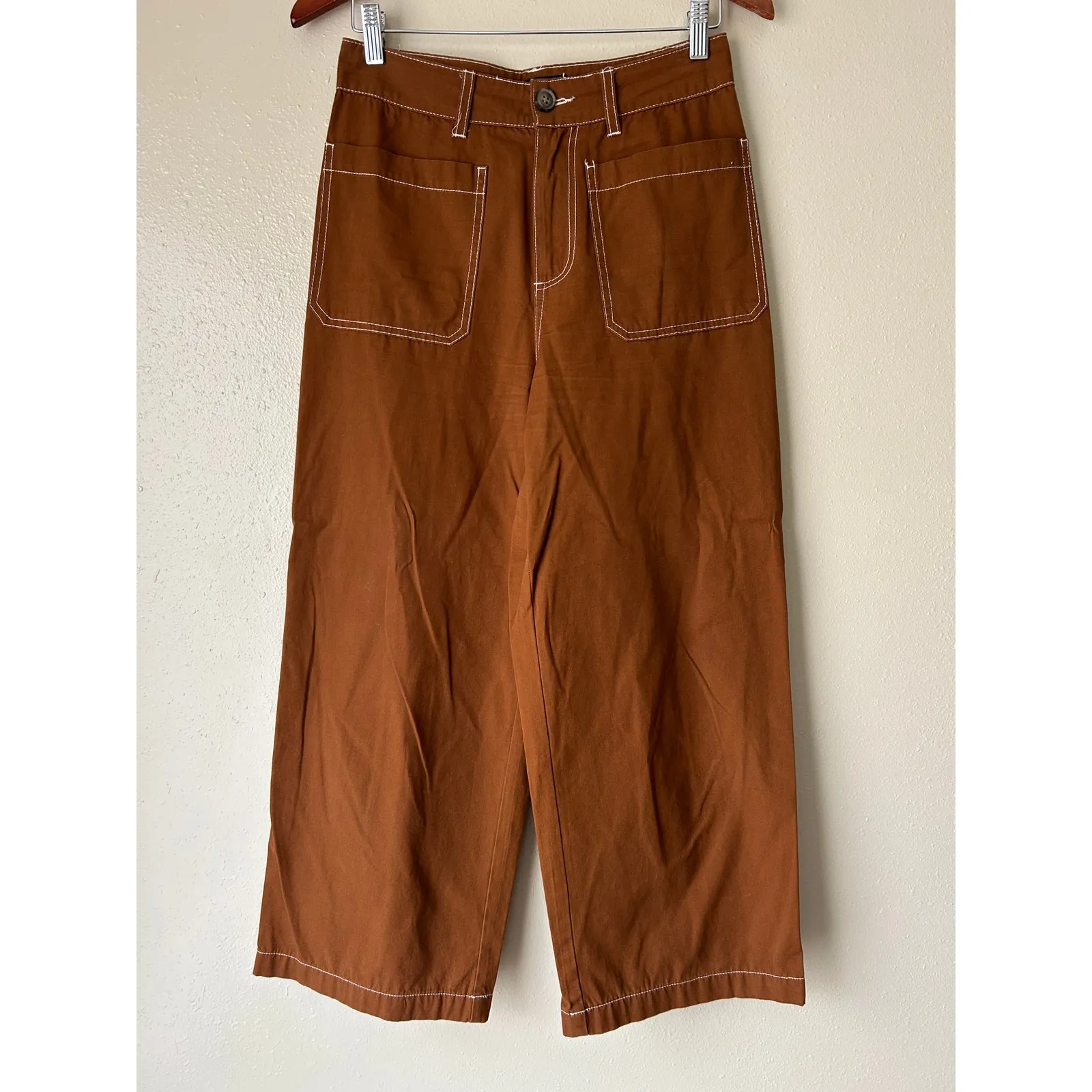 WhoWhatWear Dark Tan Wide Leg Cropped High Rise Pants Size 6 - Image 6