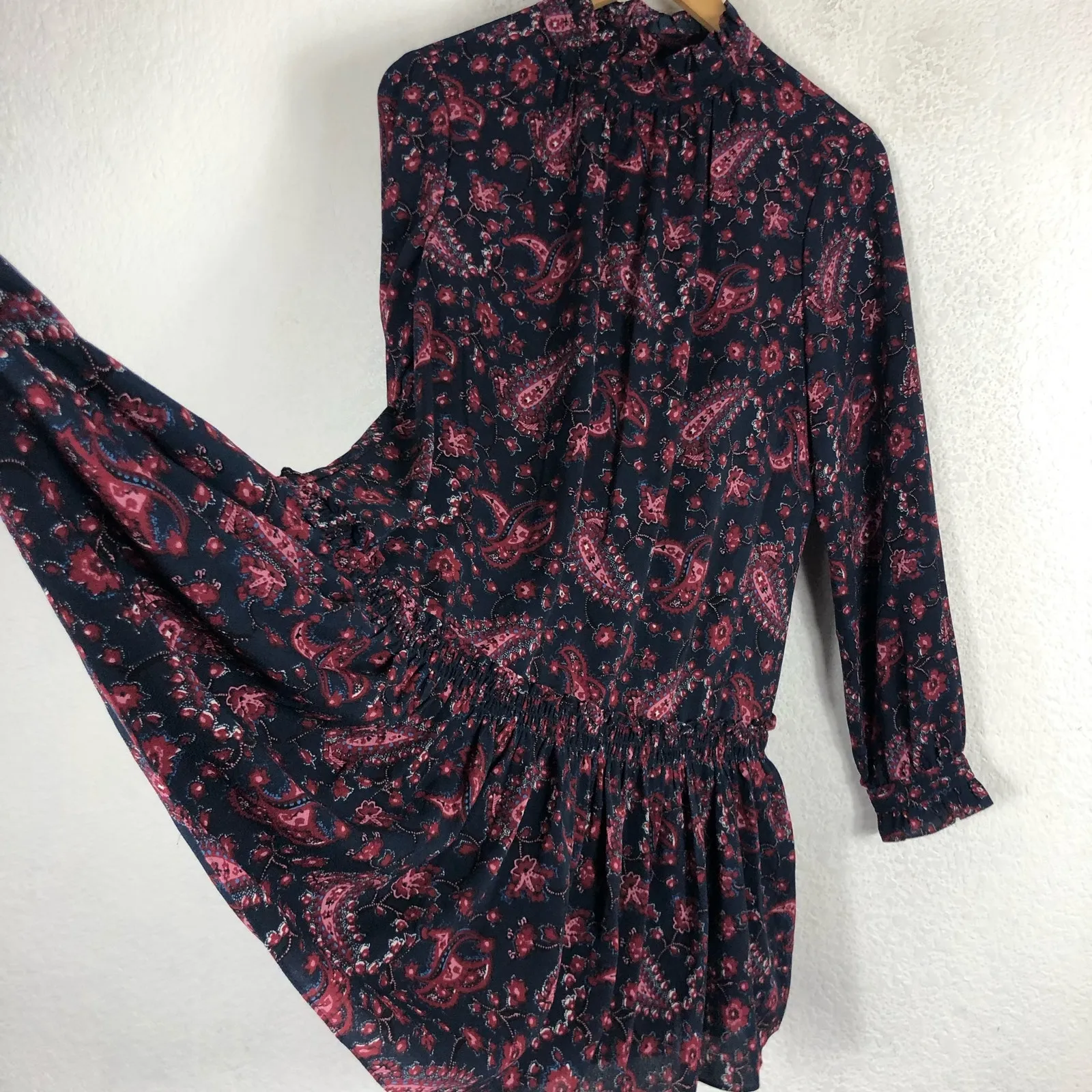 La Vie Rebecca Taylor Long Sleeve Madeline Mini Dress Large Paisley Boho - Image 12
