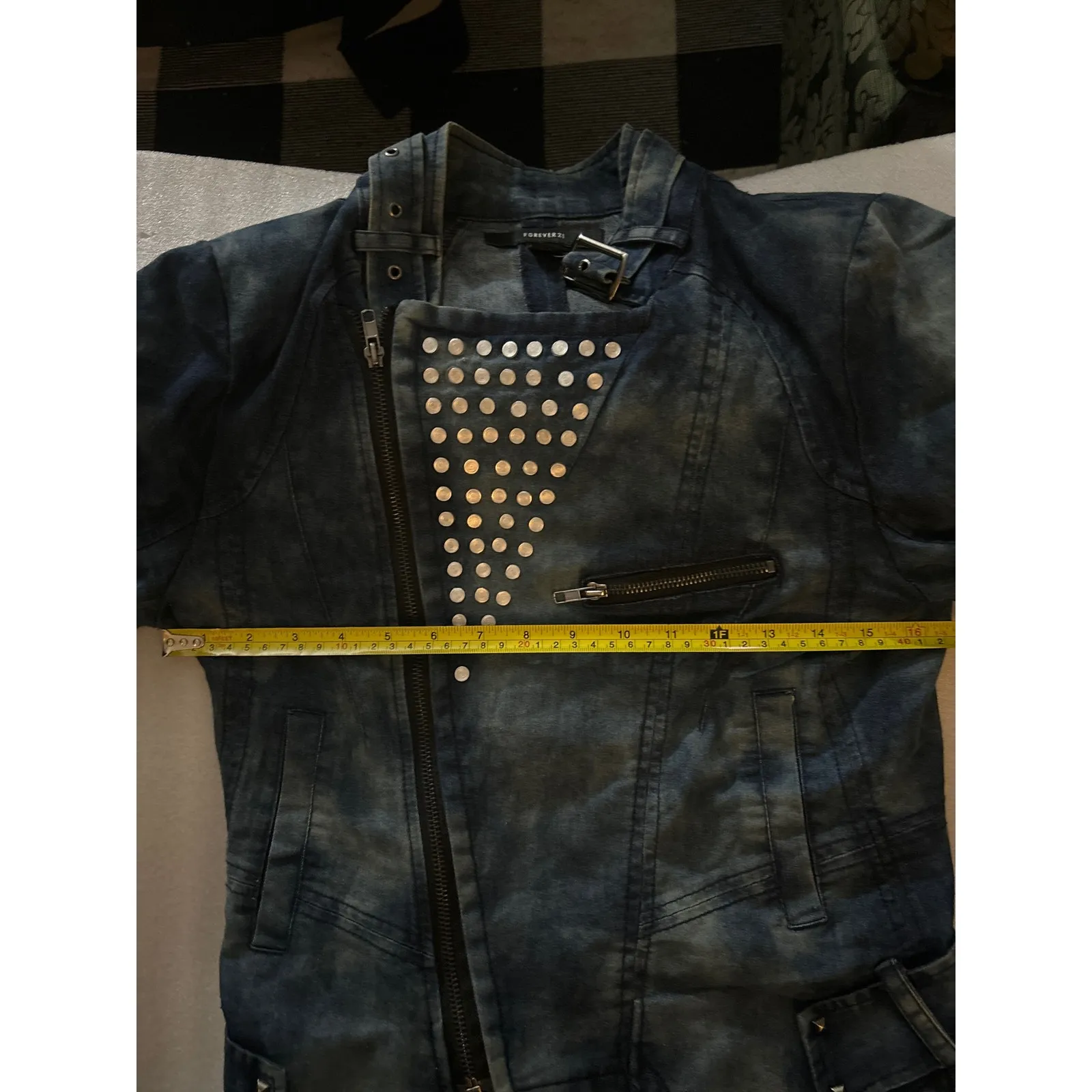 Studded Denim Moto Jacket Forever 21 M  Bikercore Festival Streetwear Rocker - Image 8