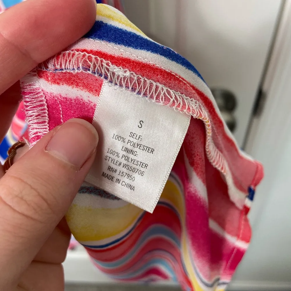 NWOT Alya Francesca’s women’s pink blue striped layered lined summer dress small - Image 3