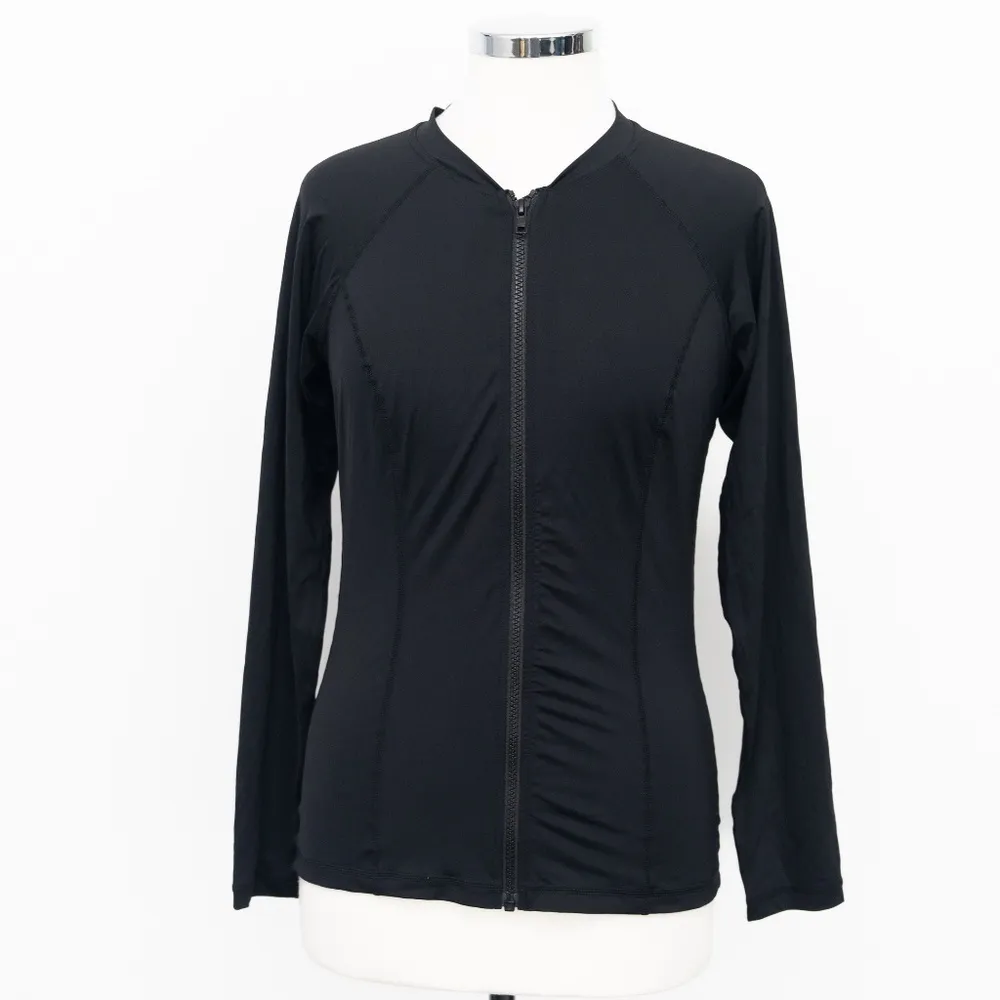 Sea Level Swim. Zip Long Sleeve Rashguard Top. Black Size 10 - Image 2