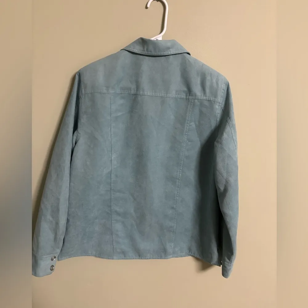 Alfred Dunner Womens Blue Soft Faux Suede Blazer Shirt Jacket Shacket Size 10 - Image 2