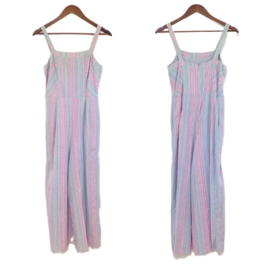 SUGARLIPS Gray Pink Stripe Wide‎ Leg Cropped Cotton Jumpsuit Size XS New - Image 2