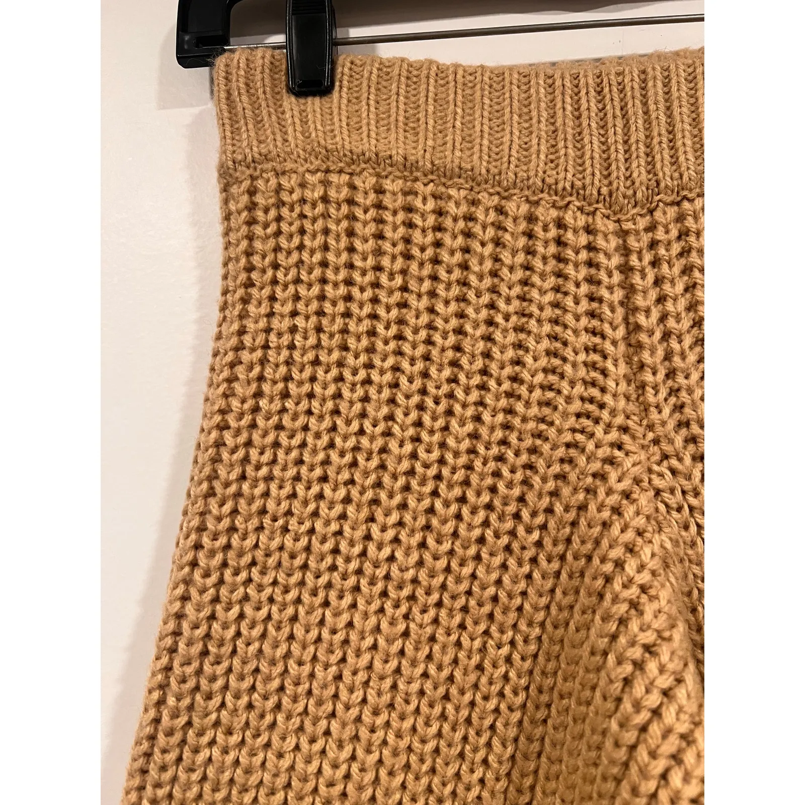 Women’s Zara Chunky knit wide-leg Camel Lounge pants Small Boho Lux - Image 5