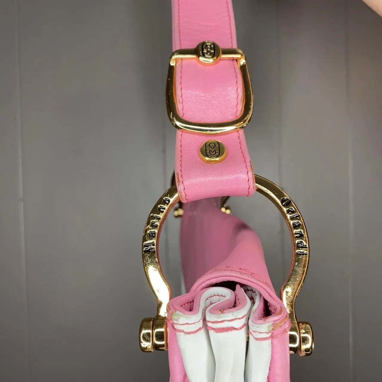 Marino Orlandi Pink White Handbag Purse Gold Hardware Minor Flaws - Image 8