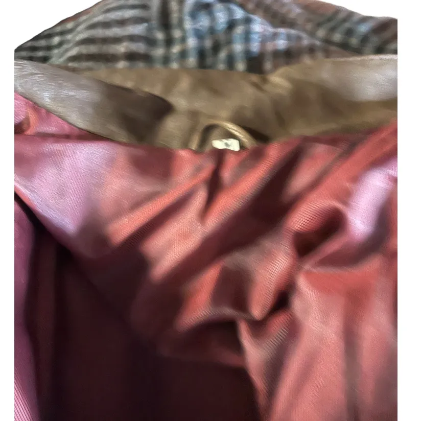 Wild Cats Pelsnoer Denmark Women Brown Leather Plaid Lining Hooded Jacket Coat L Size L - Image 9