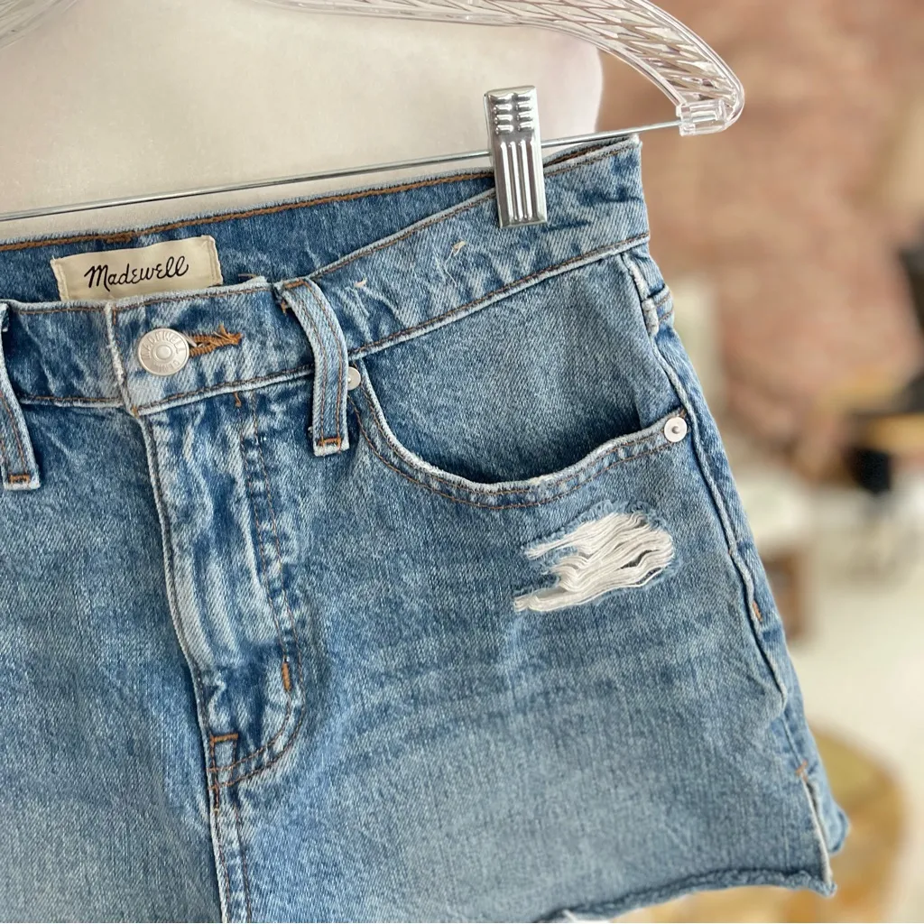 Madewell Relaxed Denim Shorts Fray Hem Cutoffs Distressed High Rise 25 Whiskered - Image 3