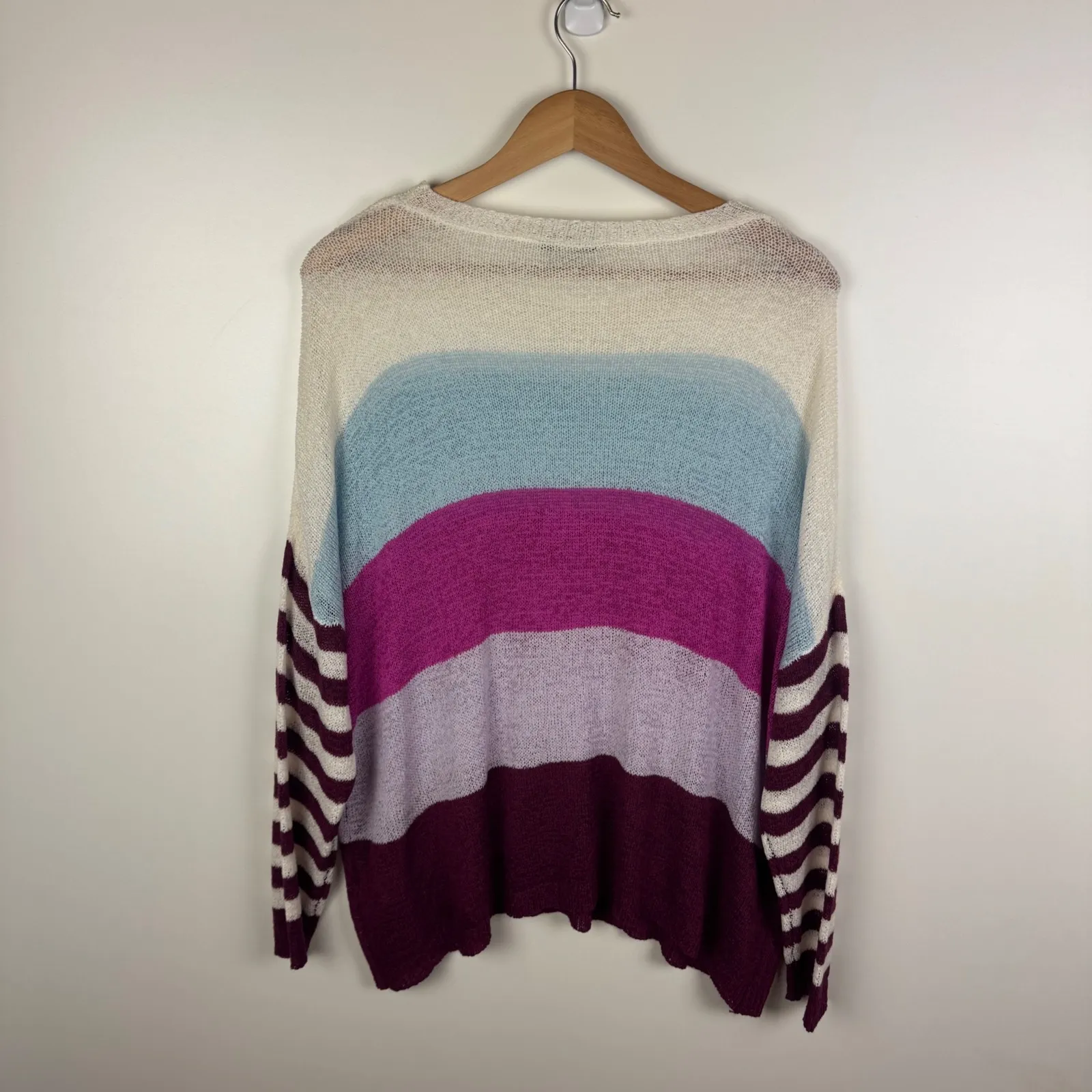 Davi & Dani Colorblock Striped Pullover Sweater Small Lightweight Knit Colorful - Image 3