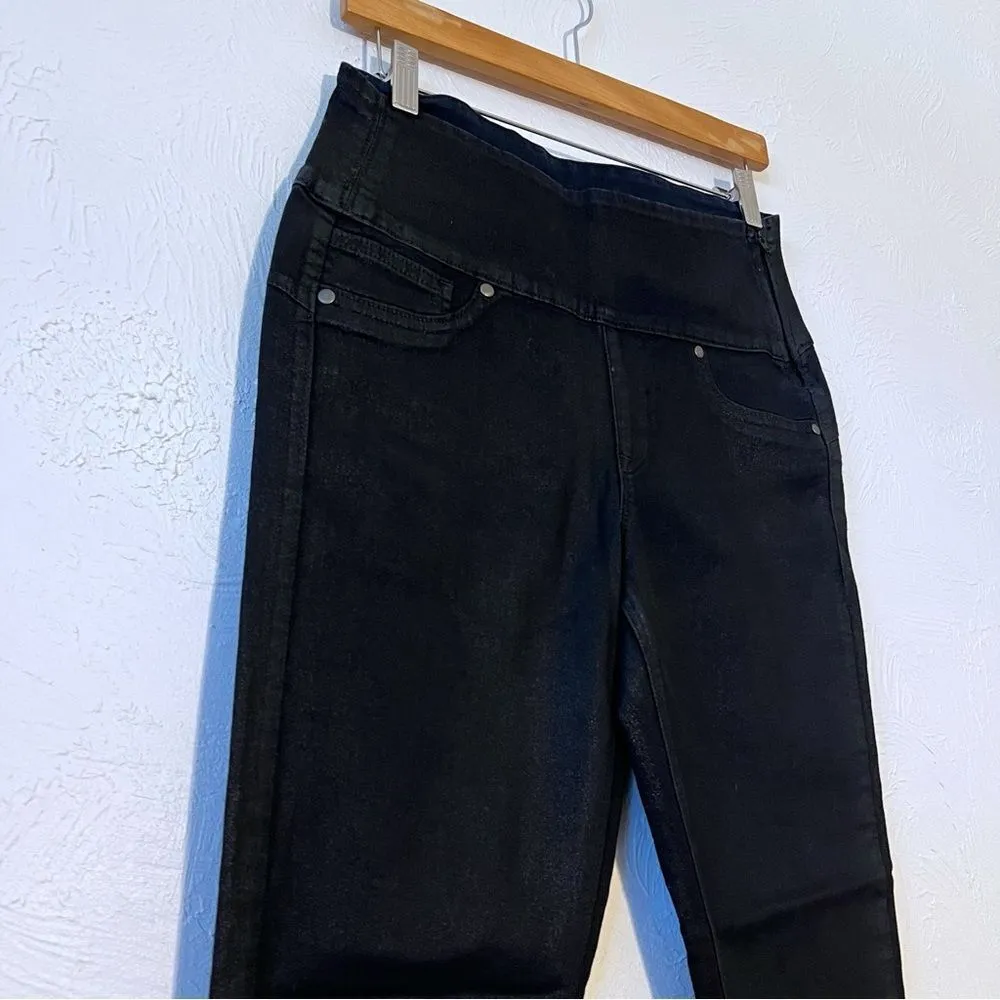 Spanx jeggings women Alexia 2310 Ready To Wow wax coated black Denim Jeans SZ M - Image 4