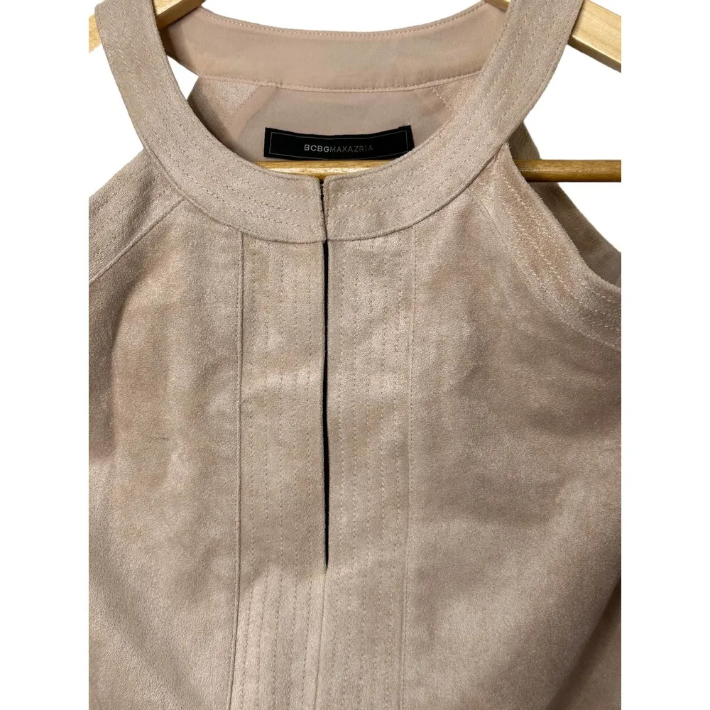 BCBG MAXAZRIA LAGUNA Faux Suede Cold Shoulder Shift Dress Bare Pink Size Small - Image 4