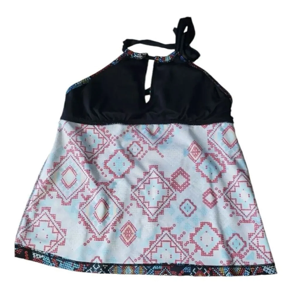 Mossimo Women Red Multicolor Printed Tankini Top Size S Halter Swimwear Beach Blue - Image 6