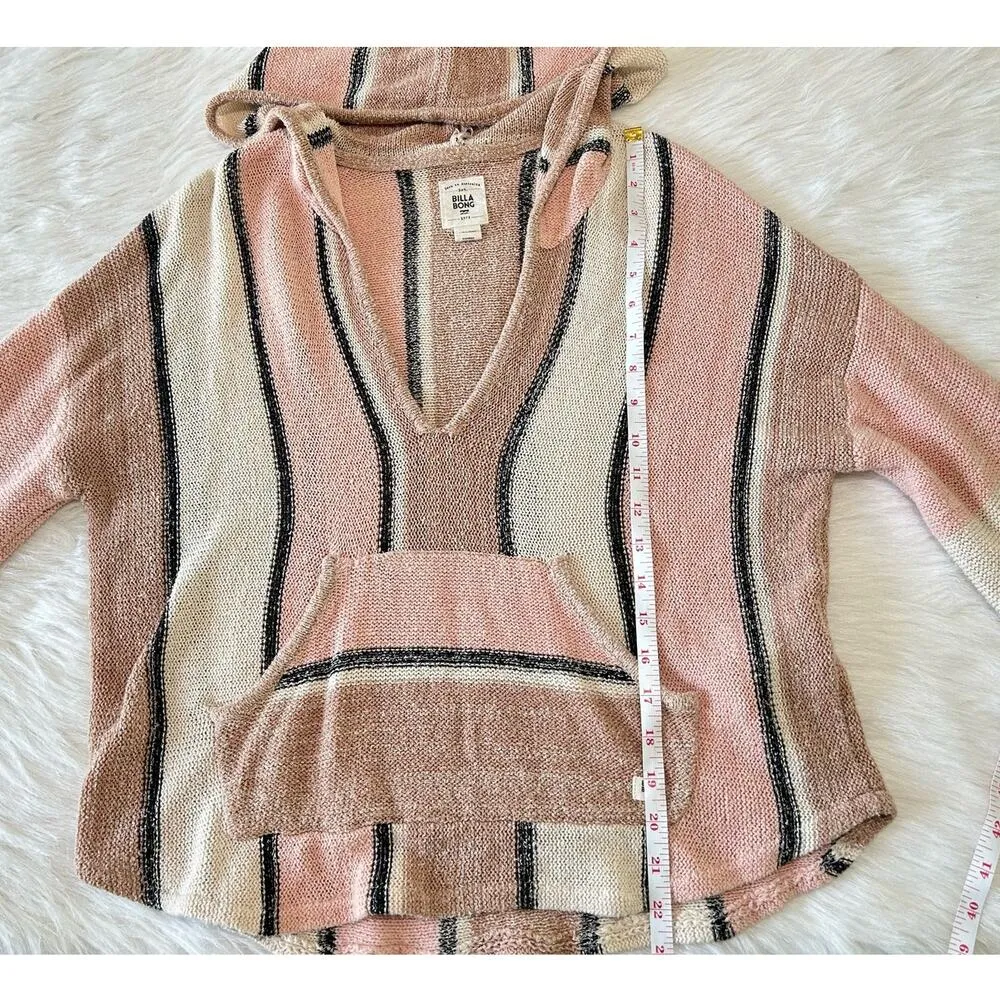 Billabong Women Knit Sweater Hooded Baja Beach Pink Stripe Size Medium - Image 11