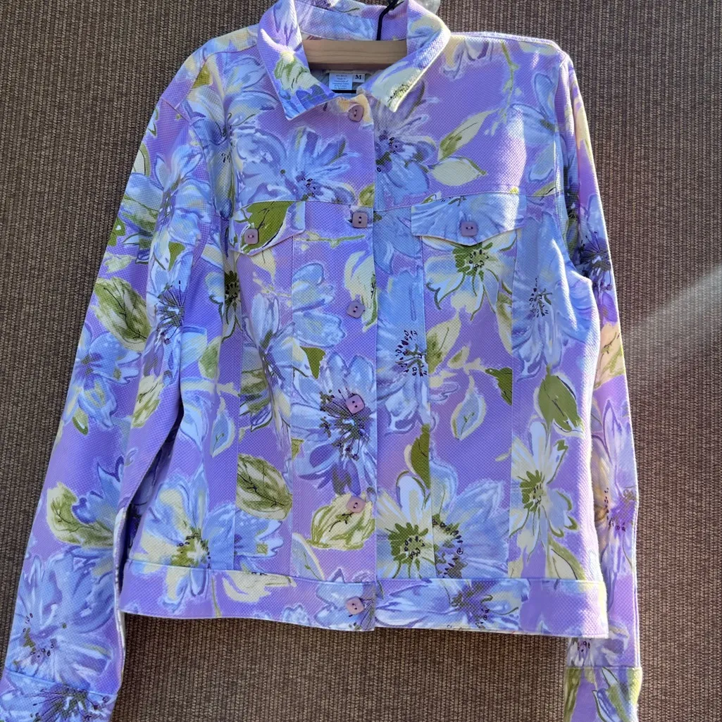 Vintage Coldwater Creek floral pastel print denim Women’s jacket Sz M - Image 2