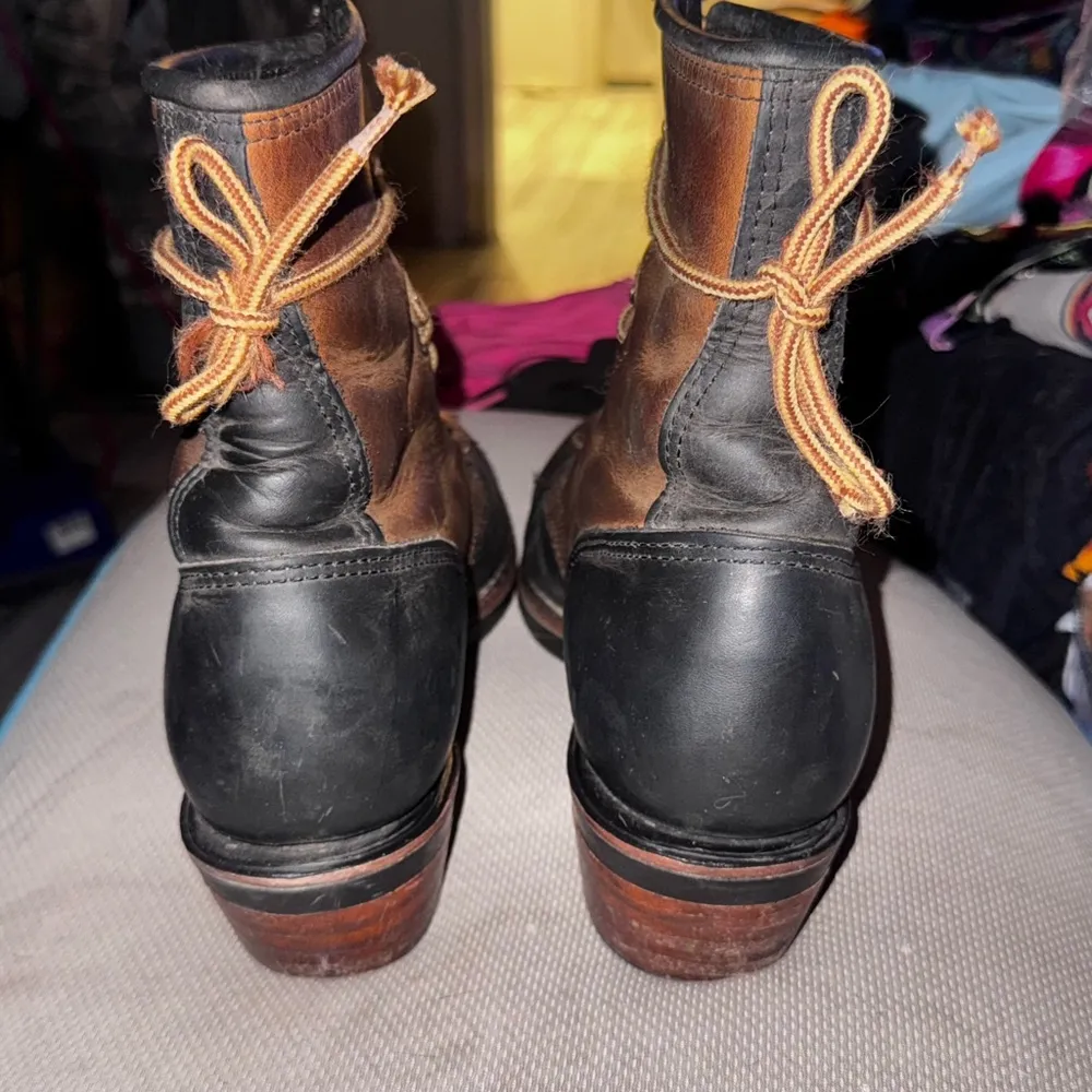 Men's Unbranded Leather Boots Brown and Black Size 10 - Image 4