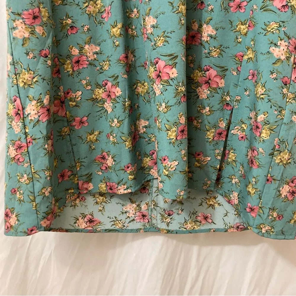 Nasty Gal Floral Crossover V-Neck Short Flounce Sleeves Slit Mini Dress - Image 6