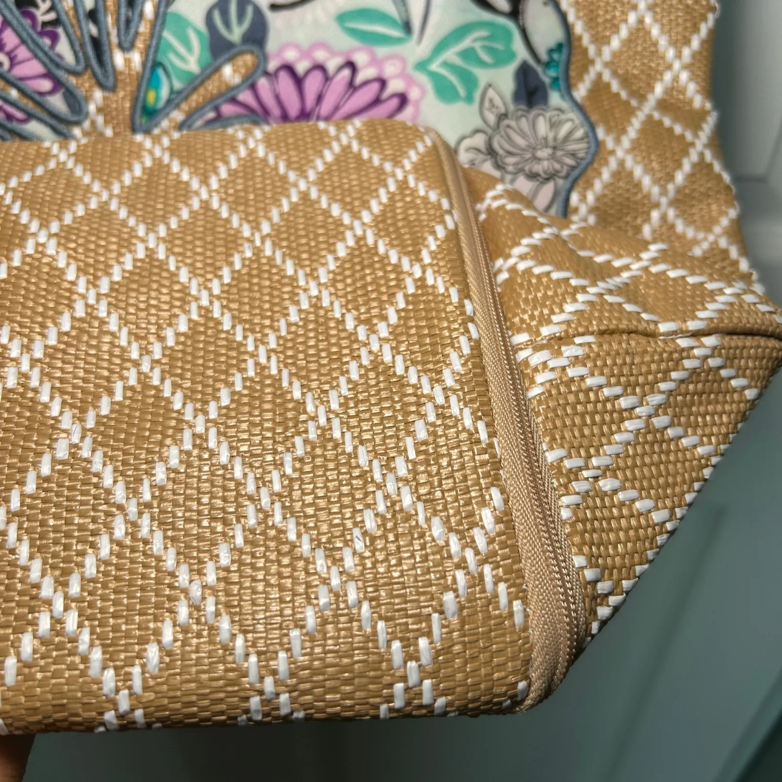 Vera Bradley Penelope's Garden Floral Tote‎ Bag Straw Large Beach Travel Purse - Image 3