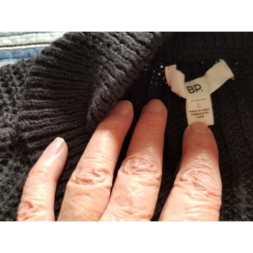 BP Black Chunky Knit Cropped Long Sleeve Oversized Sweater Mock Neck Womens Sz L - Image 10