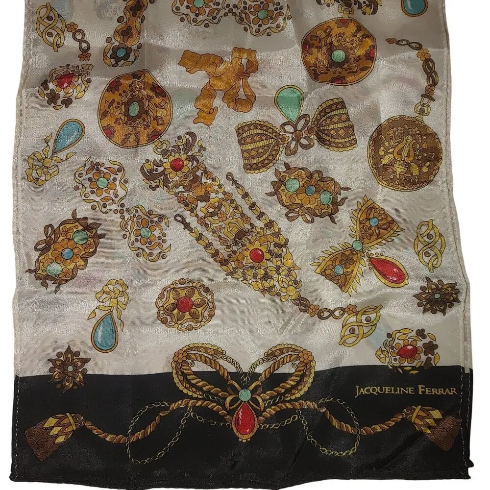 Vintage Jacqueline Ferrar Scarf Jewel Bow Print 50s Style 52 by 10 Silk Blend - Image 8