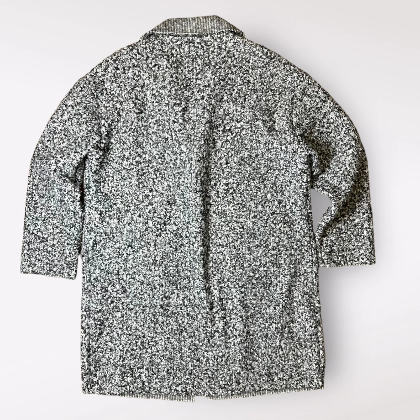 Women’s Italian Bouclé Knit Coat Gray‎ Black Shawl Collar New Collection L 13 Gray Size L - Image 4