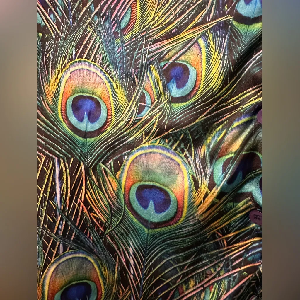 Nasty Gal Satin Peacock Feather Print PJ Top - Image 3