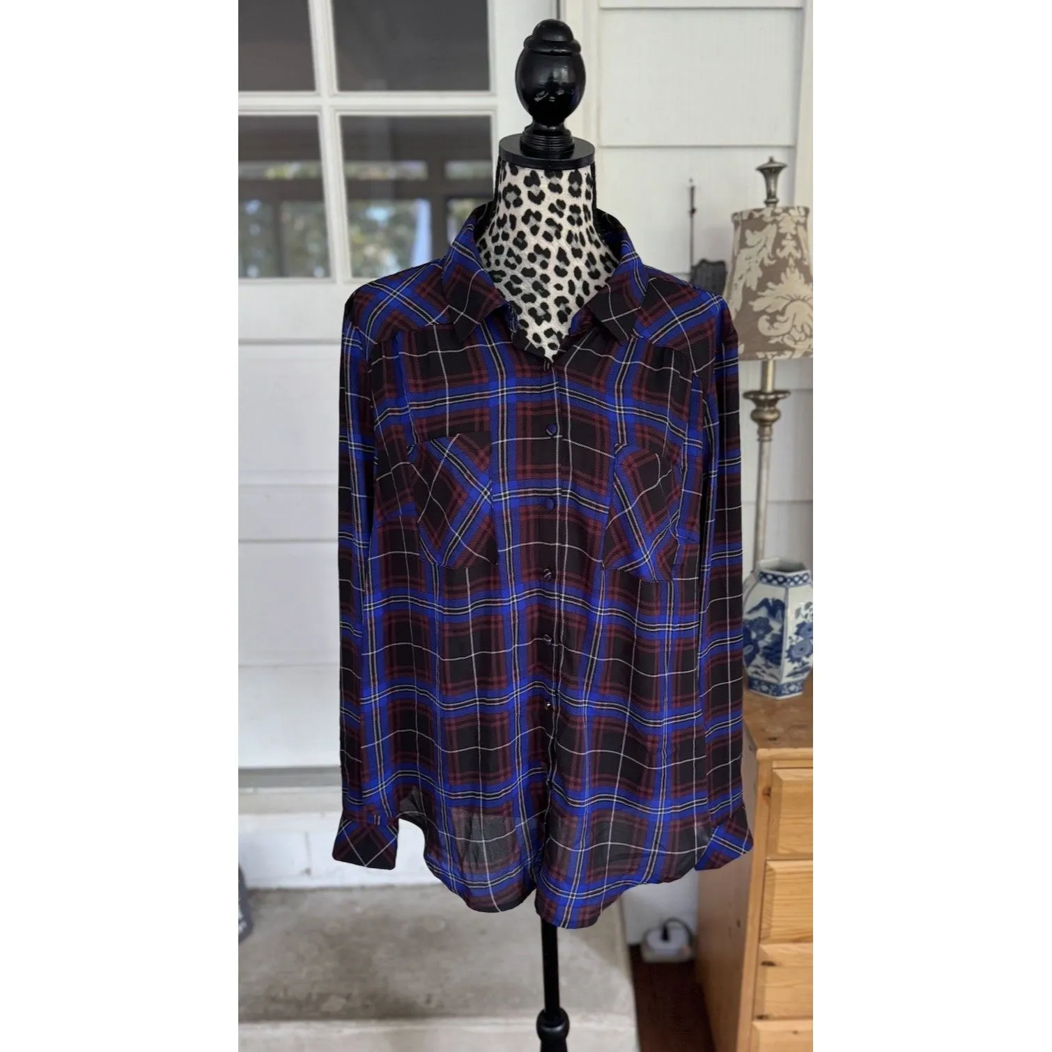 Torrid Madison Georgette Button Down Blouse Plaid Blue Size 1X New Polyester - Image 8