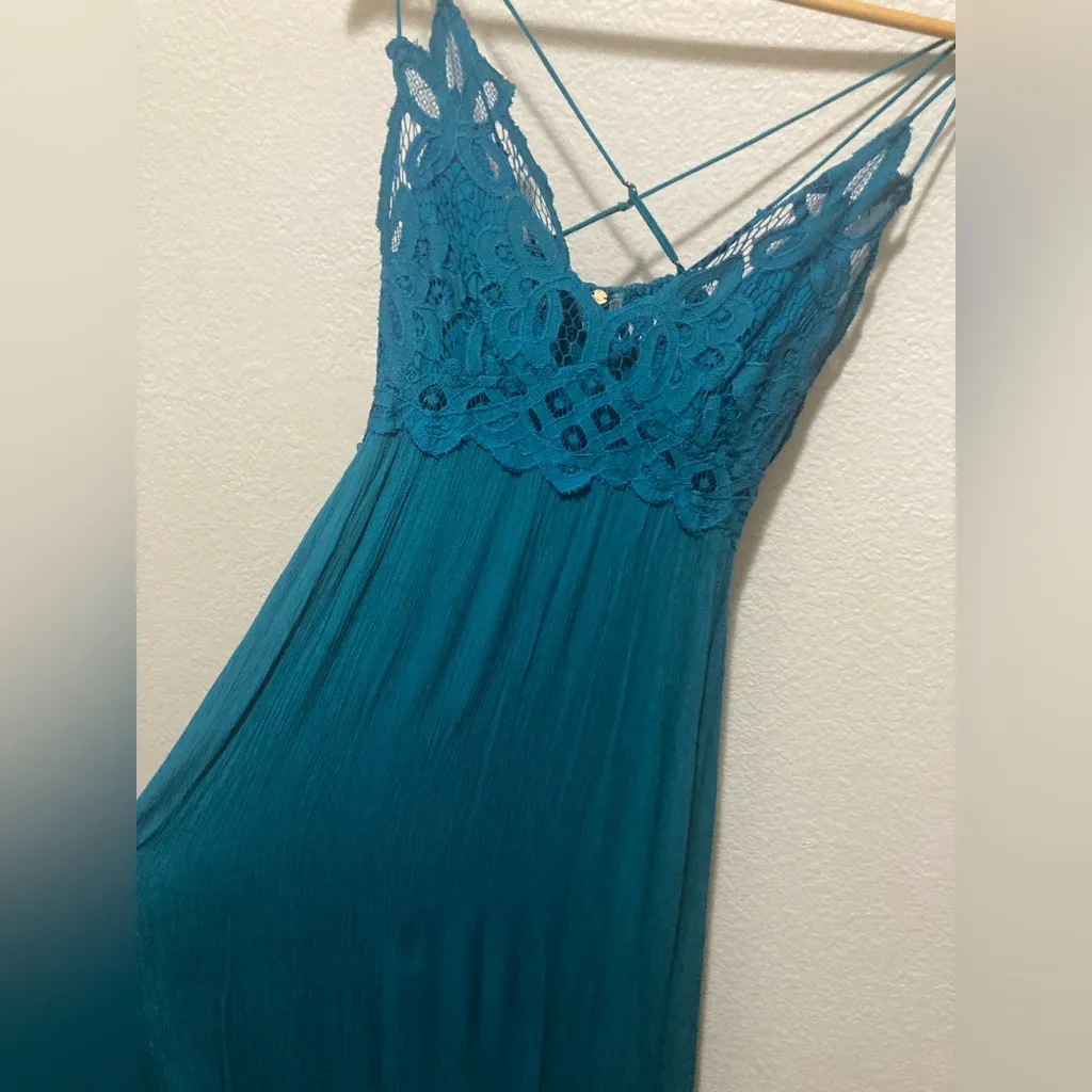 Free People Adella Maxi Slip Turquoise Lace Dress Size XS - Image 6