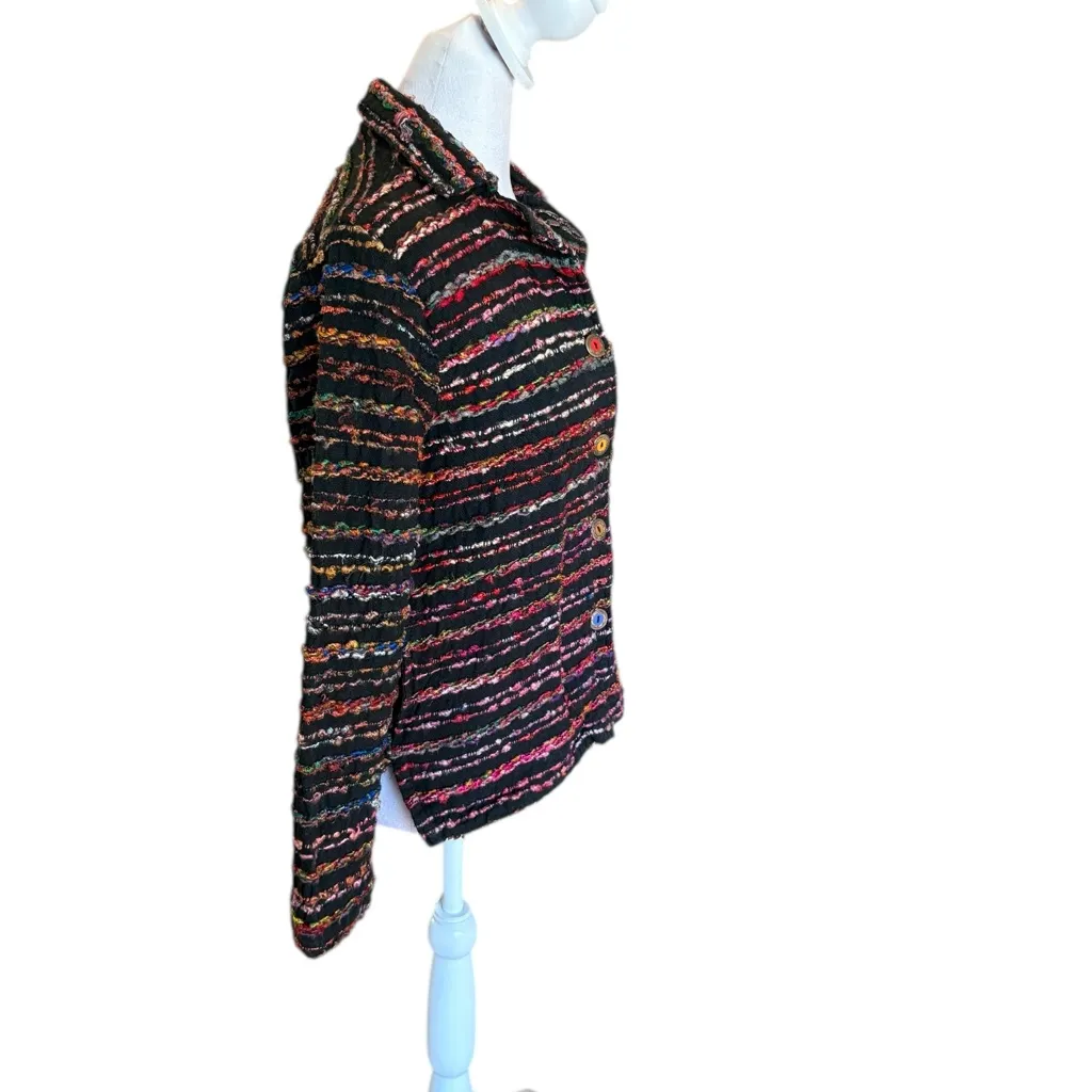Coldwater Creek Yarn Silk Blend Jacket Multicolor Boho Button Front Womens Small - Image 4