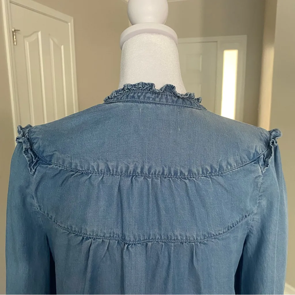 Maeve by Anthropologie Denim Blue Ruffled Long Sleeve Blouse Size Small - Image 9