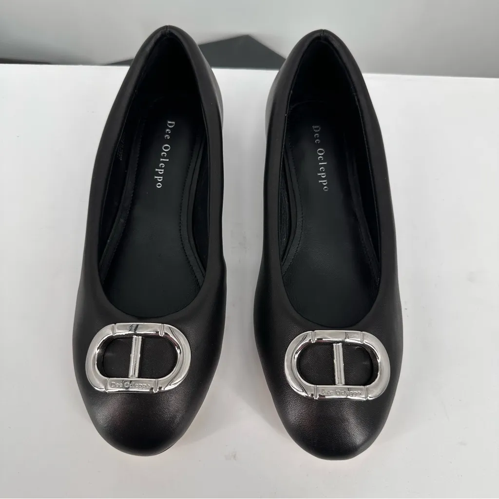 Dee Ocleppo Prague Embellished Flats in Black size 8 Silver Logo Buckle Leather - Image 6
