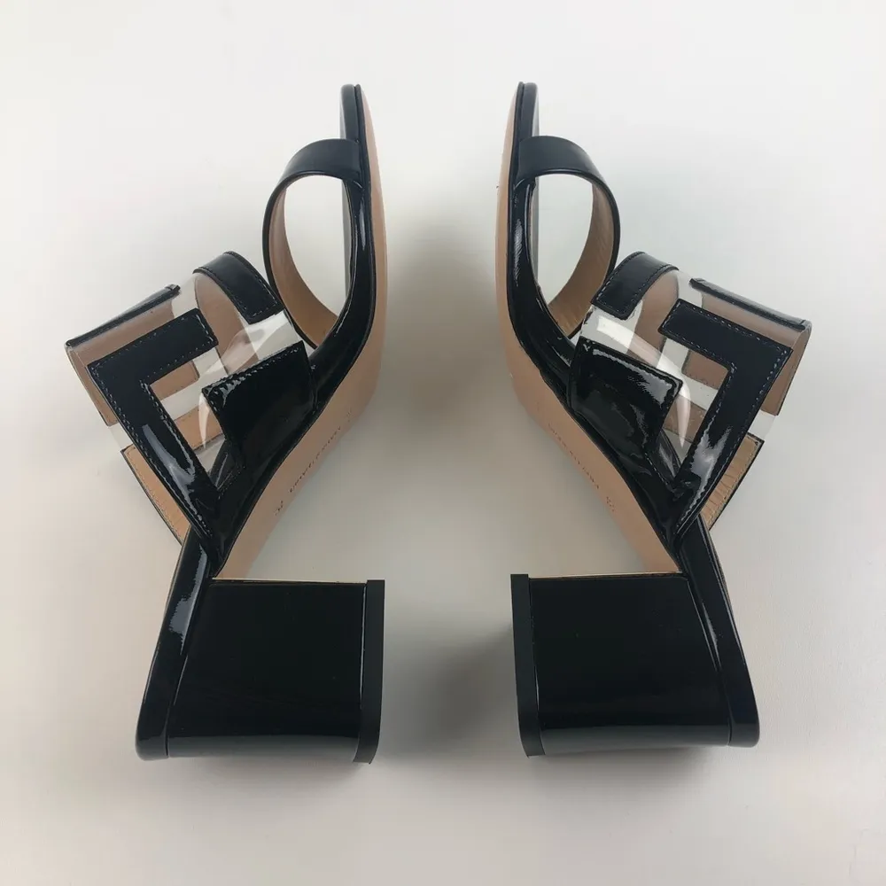 Marion Parke Bailey Geometric PVC Slide Sandal Block Heel 36 Black $596 in box Size 5 - Image 4