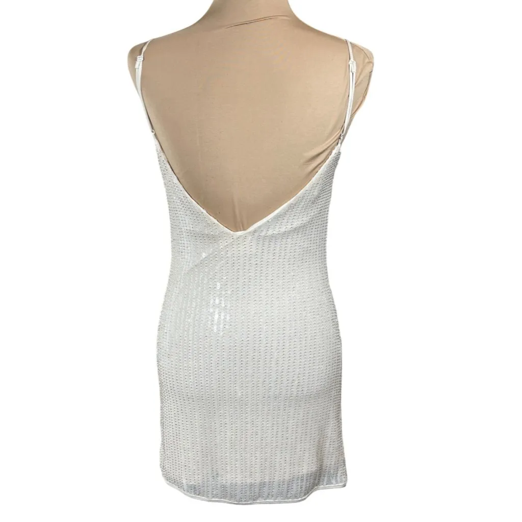 The Native One Cowl Neck Mini Dress Cream Sequin S Small Stretch - Image 3