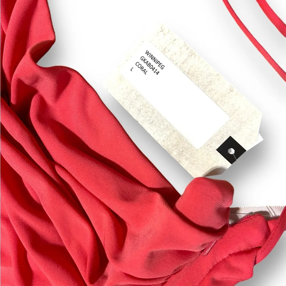 NEW Katie May Coral Winnipeg One Shoulder Ruched Knit Gown Size Large Side Slit - Image 8