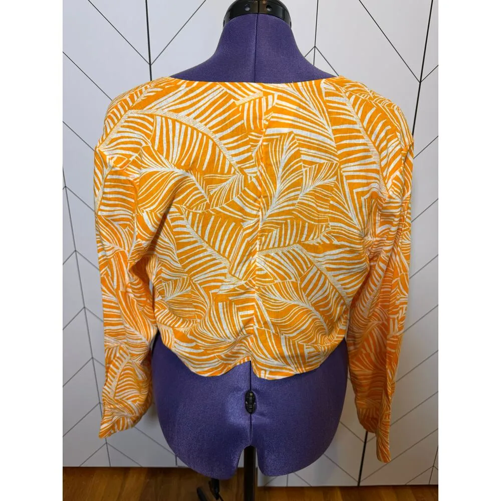 Shade and Shore Women Medium Orange White Tropical Print Linen Blend Tie - Image 2