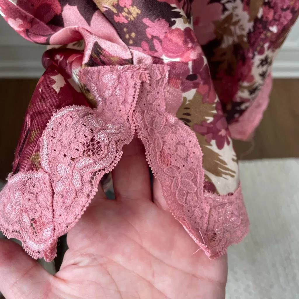 Vintage Y2K Floral Satin Camo Tank Lace Trim Mauve Pink Burgundy M Size M - Image 6