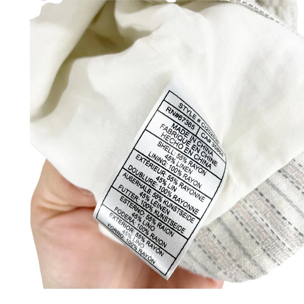 Cupcakes And Cashmere Ivory Striped Linen Blazer Sz L Bell Sleeve Open Front - Image 5