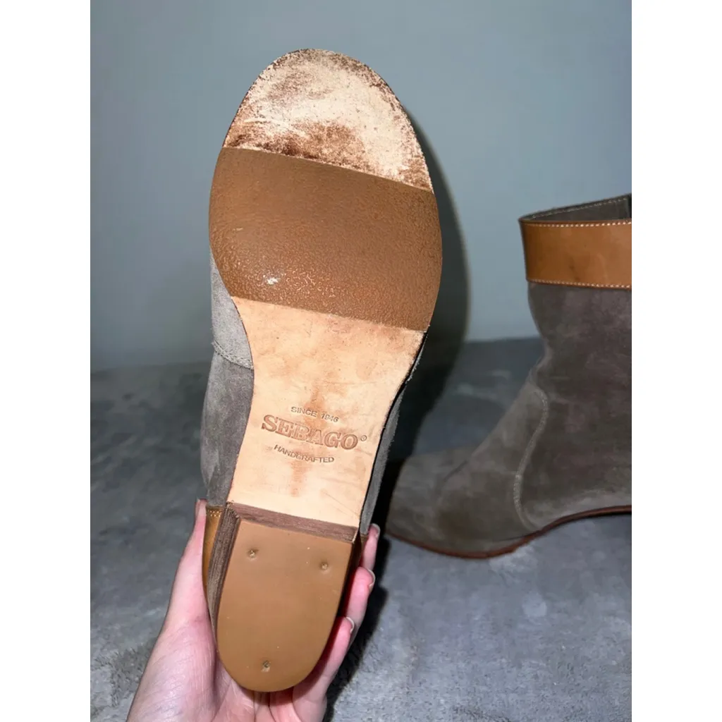 Women's Sebago Taupe Suede & Brown Leather Ankle Boots Size 10 Tan - Image 6