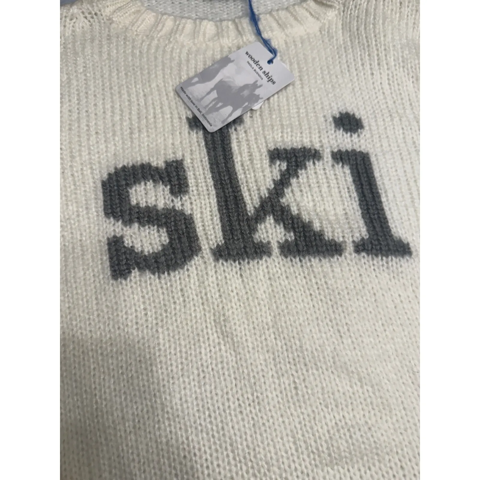 Wooden Ships Paola Buendia Cream Ski Graphic Crew Neck Pullover Sweater NWT M - Image 4