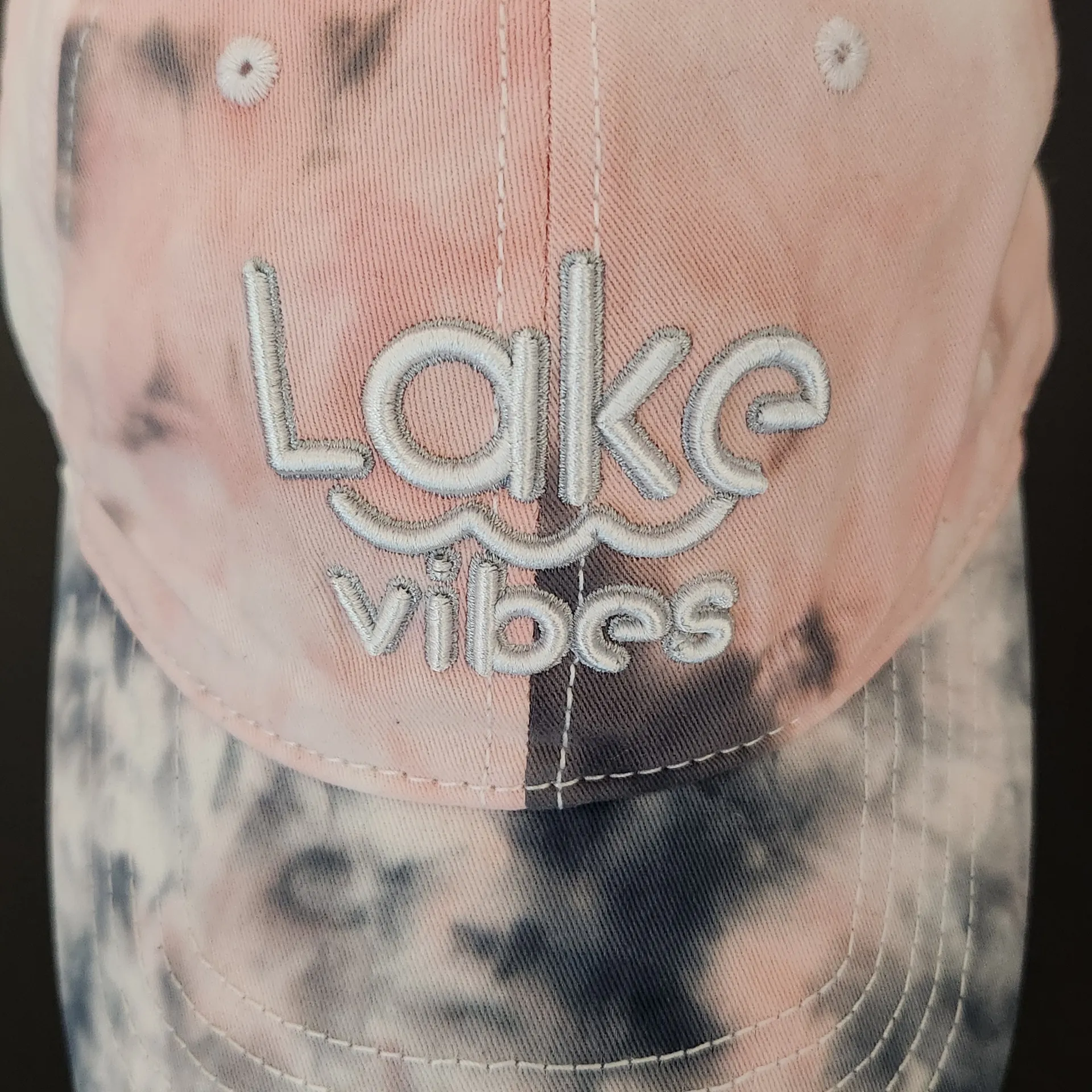 Lake Vibes Pink and Gray Tie Dye Baseball Hat One Size - Image 2