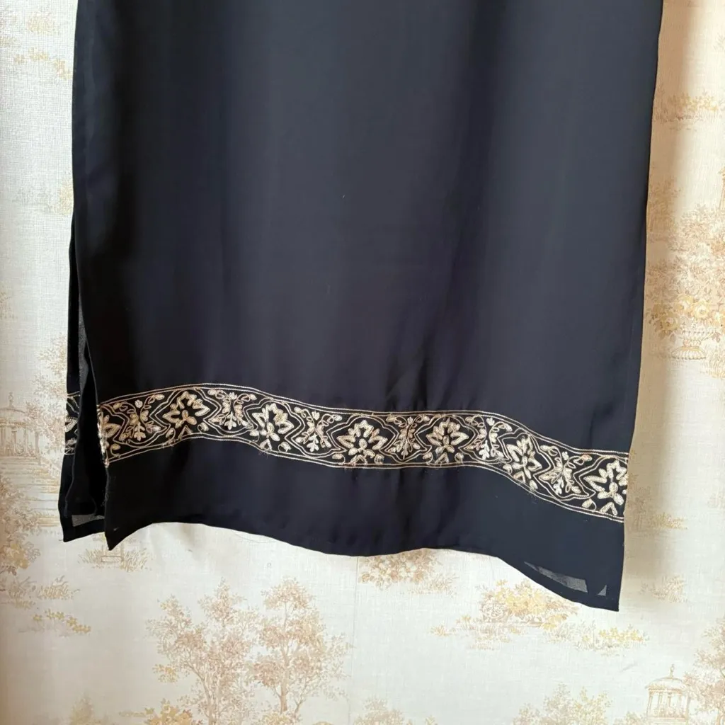 Vintage 90s dark navy blue floral embroidered boho cottagecore maxi dress size 4 Black - Image 3