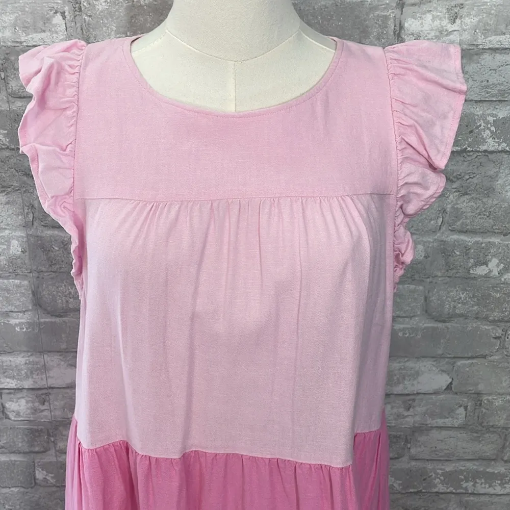 J.Crew Linen Blend Ruffle Tiered
Pink Dress - Image 3