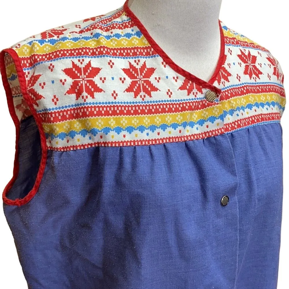Vintage Retro 60's Smock Apron Vest Blue Size L - Image 2