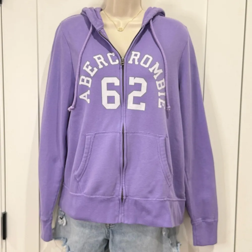 Abercrombie & Fitch Zip Up Hoodie Jacket Size XL Purple Y2K Spellout Loungewear - Image 2