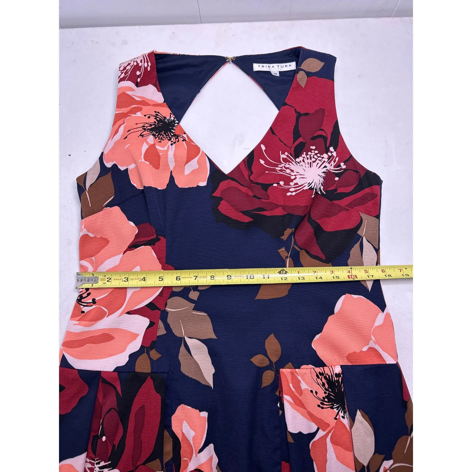 Trina Turk Devoted Floral-Print Pleated Sleeveless Dress, Multi. Size 14 - Image 7