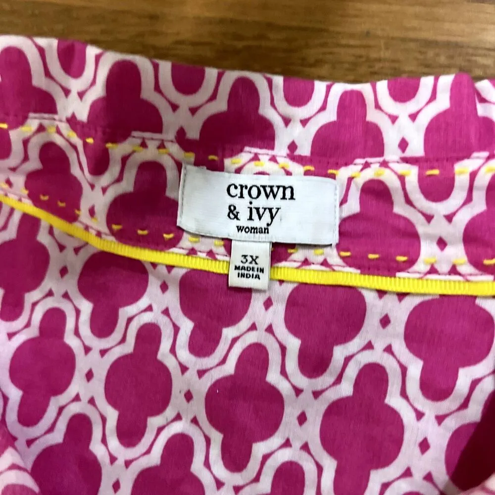 Crown & Ivy Pink Button‎ Up Blouse 3XL - Image 2