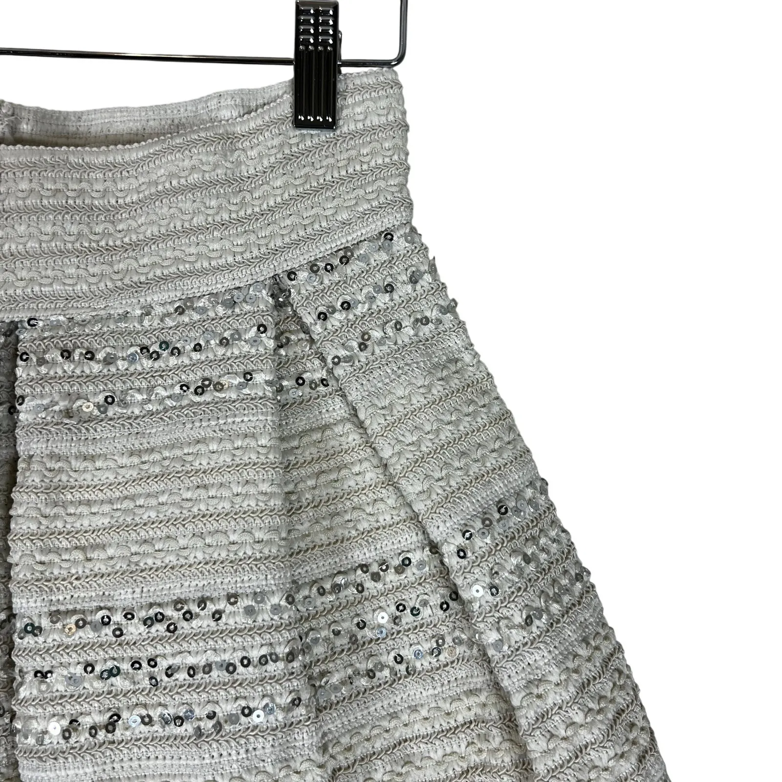 Ginger G Mini Dress Womens M Cream Textured Box Pleated Striped Twee Preppy - Image 2