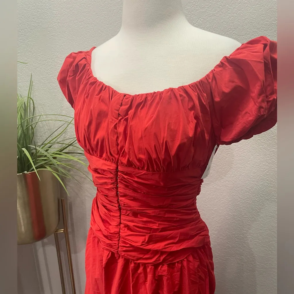 New! Nocturne Drape Off the Shoulder Midi‎ Dress in Red Sz Large $299 - Image 8