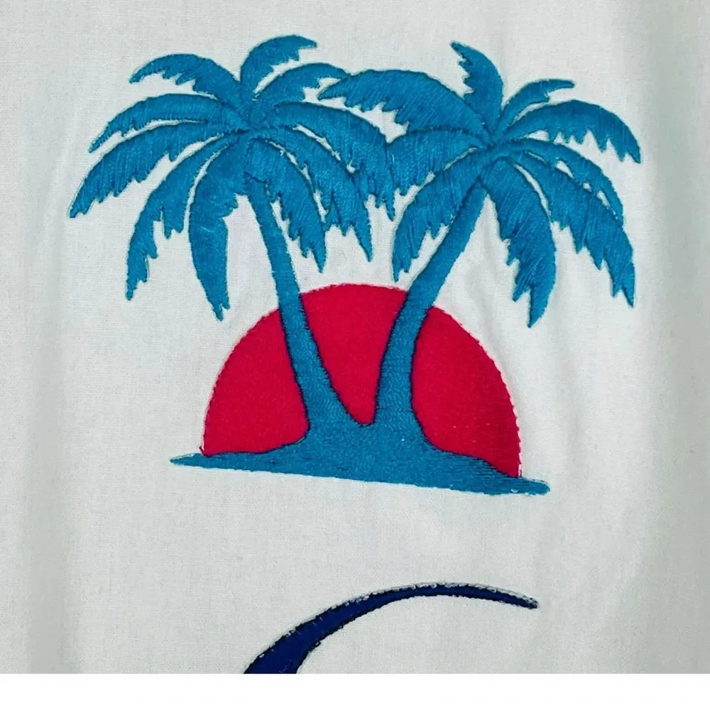 Vintage Tropical Button Down Top Swim Cover Up Embroidered Jeweled Women Size 2X White - Image 4