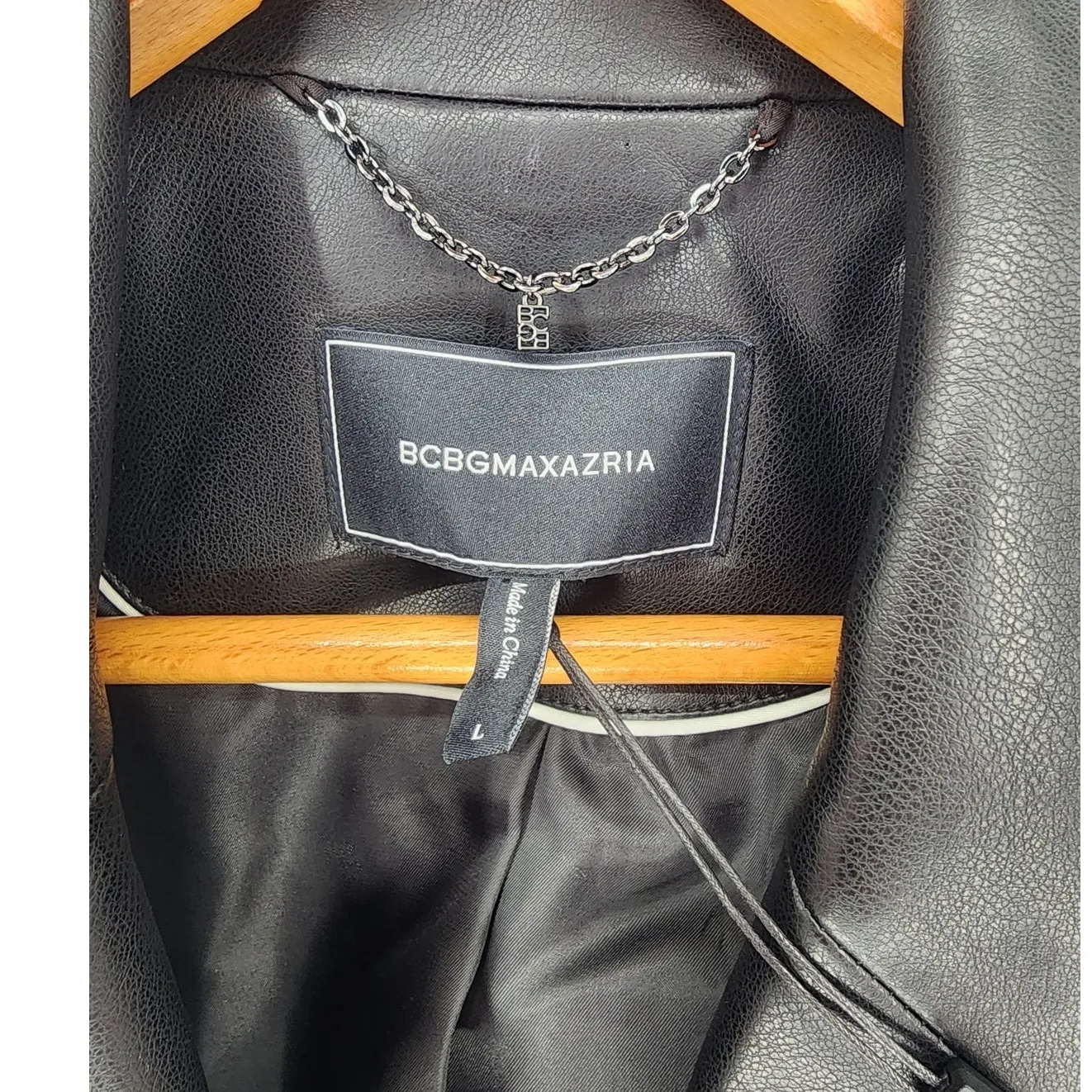 BCBGMAXAZRIA Black Vegan Leather Blazer Women's Size Large - Image 3