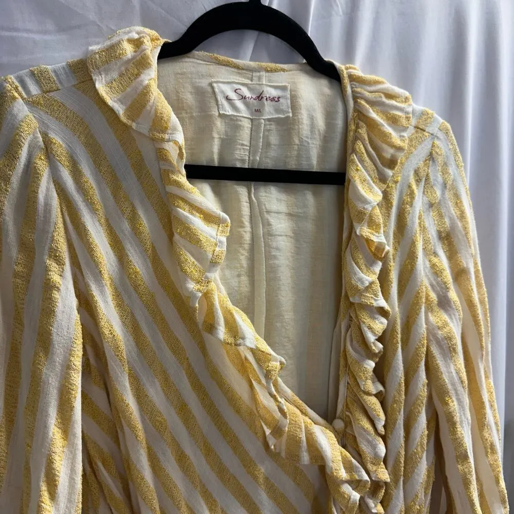 Sundress Jasper Stripe Long Sleeve Ruffle Mini Wrap Dress Yellow Size M/L Size L - Image 6