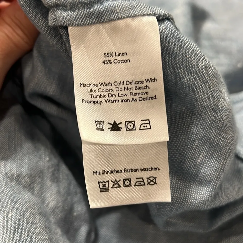 EDDIE BAUER Womans Blue Short Sleeve Tie Waist Linen Blend Shirt Top - Image 8